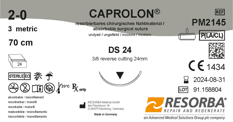 Капролон USP 4-0 фіолетовий, петля 30см, зворотньо-ріжуча голка 18 мм, 3/8 кола